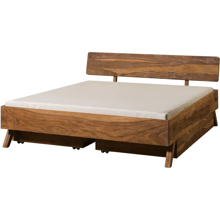 Bett mit Schublade Sheesham 180x200x80 natur sandgestrahlt lackiert MALMÖ 2 #235