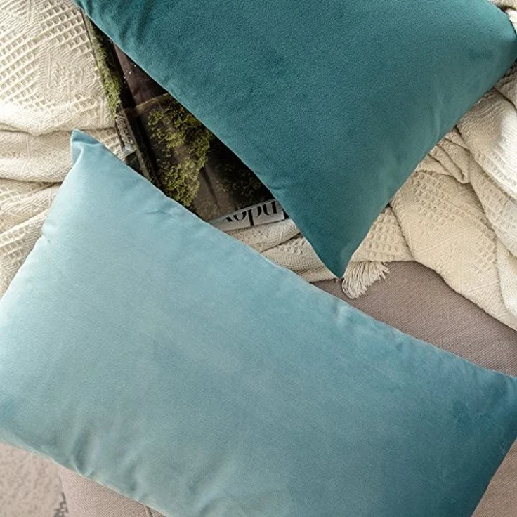 MIULEE 2er Set SAMT Kissenbezug Kissenhülle Dekorative Dekokissen Sofakissen Lendenkissen Wurfkissenbezug mit Verstecktem Reißverschluss Sofa Schlafzimmer 12x20 Inch 30x50 cm Blaugrün – Bild 6