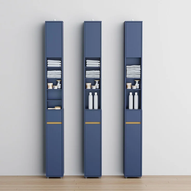 SoBuy BZR34-II-B Badezimmer-Hochschrank, MDF, Lackiert, Blau, 65 x 170 x 32 cm – Bild 6