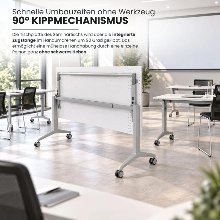 bümö Seminartisch klappbar fahrbar 140x80 cm Buche, Gestell weiß - Klapptisch staffelbar, mit vier Doppelrollen Büro Schulungstisch, KFZ14-6-W – Bild 2