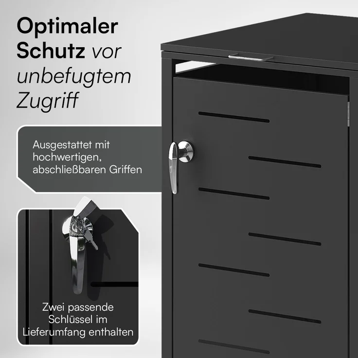 STEELSØN 'Diorus' Mülltonnenbox 4er je 240 Liter, graphitschwarz, Mülltonnenverkleidung aus Stahl mit Sichtstreifen, wetterfest, 116x80x268 cm, abschließbare Müllbox für 4 Tonnen – Bild 6