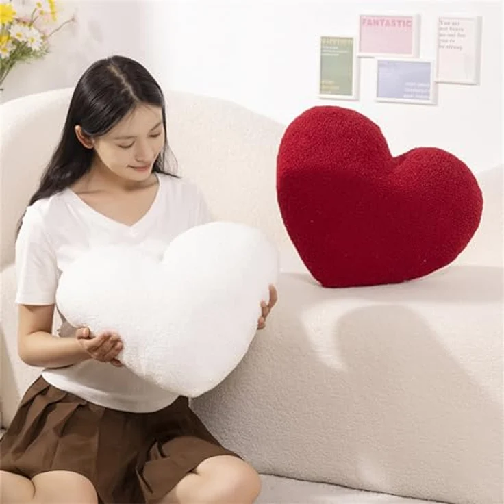Herzkissen, Kuschelkissen Kinder Herzkissen, Weiche Flauschige Herzform Zierkissen Sofakissen, Plüsch Kissen Dekokissen für Kinderzimmer Schlafzimmer Deko (Rot 30 X 45 CM) – Bild 5