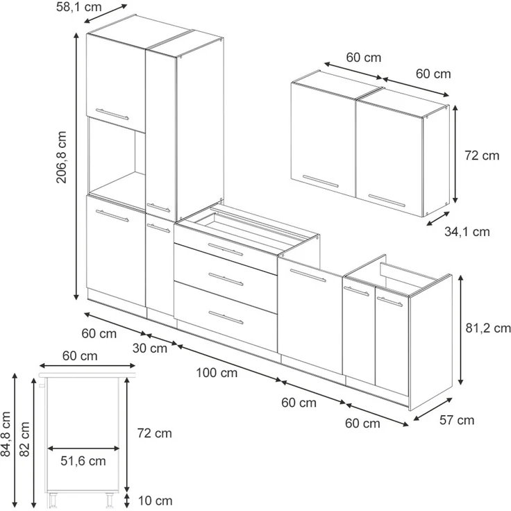 Küchenzeile Fame-Line Weiß Landhaus/Weiß 310 cm, AP Anthrazit Vicco – Bild 2