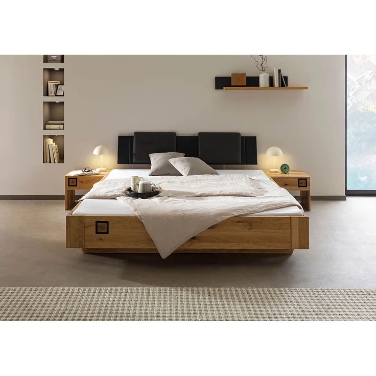 Bett inkl. Nachttische und Kopfteilkissen anthrazit Wildeiche 160x200 natur geölt/lackiert KITZBÜHEL #169 – Bild 9