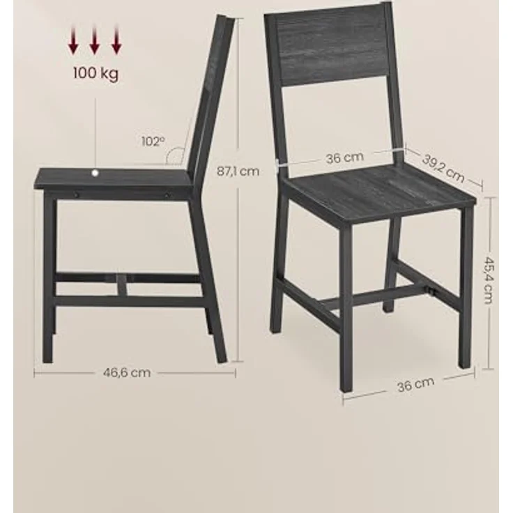 Vasagle Esszimmerstühle, Küchenstühle, 2er Set, Metallrahmen, für Esszimmer, Wohnzimmer, Küche, anthrazitgrau-tintenschwarz – Bild 4