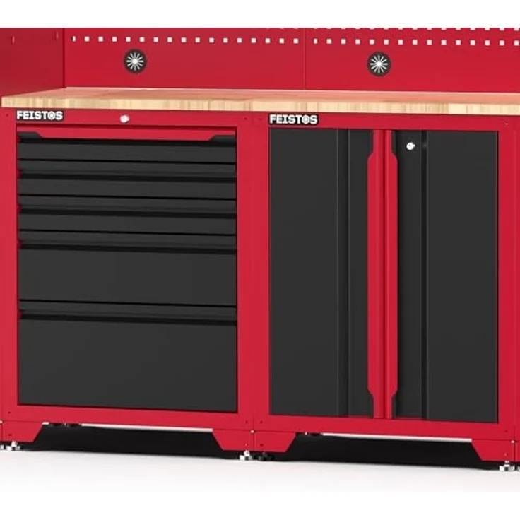 Feistos Werkstatteinrichtung "Juno 15", schwarz/rot, 330 x 46 x 198 cm (B x T x H),2 Hochschränke – Bild 5
