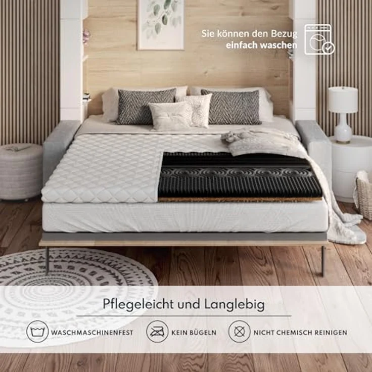 FDM Topper NERO 180x200 cm, Matratzenauflage mit 7 Zonen HR-Schaum und latexierter Kokosfaser, waschbarer Premium Bezug, H3, antiallergisch – Bild 7