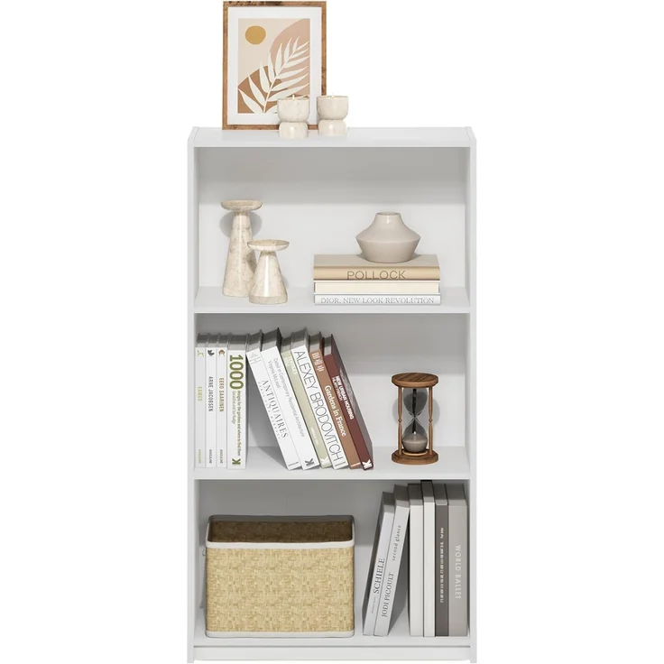 Furinno Basic 3-stufiges Bücherregal mit Aufbewahrungsregalen, Weiß/Weiß – Bild 4