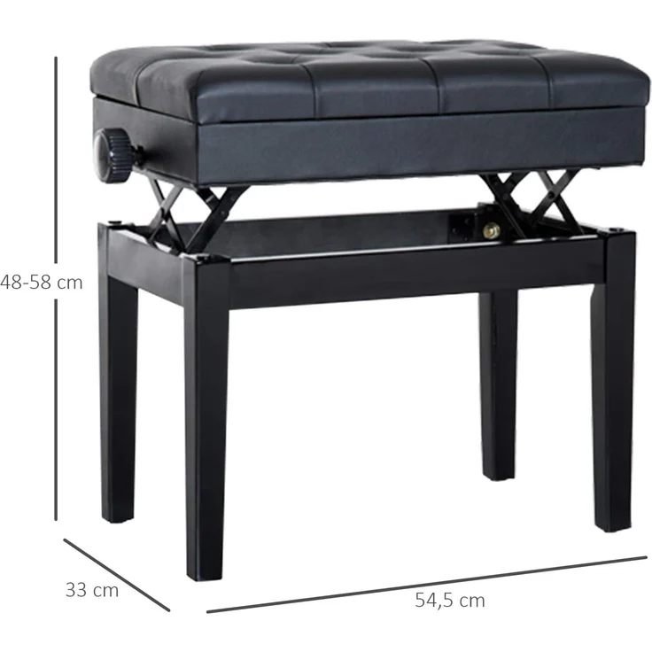 HOMCOM Klavierbank Klavierbank Klavier Bank Schminkhocker mit Stauraum (Hocker, 1-St, Klavierhocker), 54.5 x 33 x 48-58 cm – Bild 3