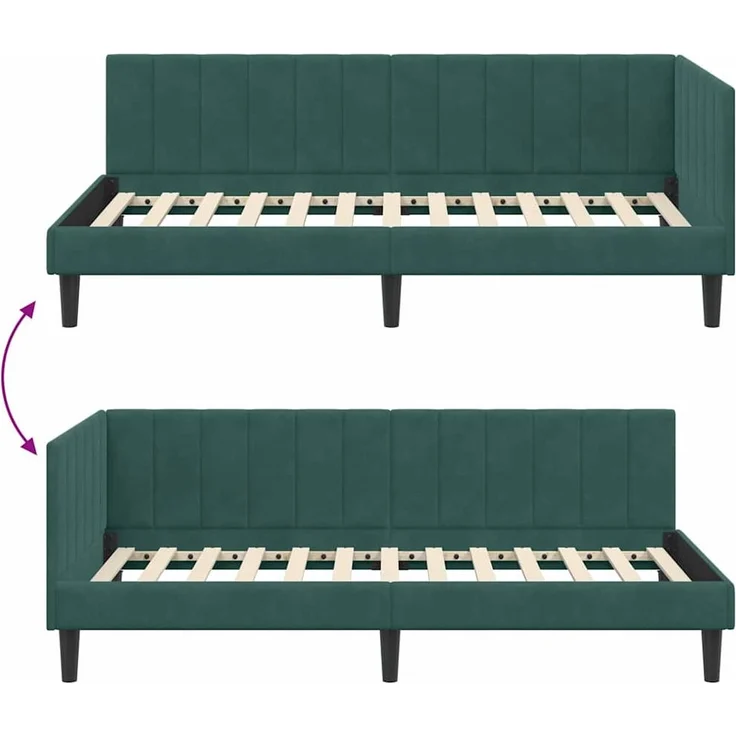 vidaXL Eckbettgestell mit Kopfteil Dunkelgrün 100 cm x 200 cm Samt 42016360 – Bild 8
