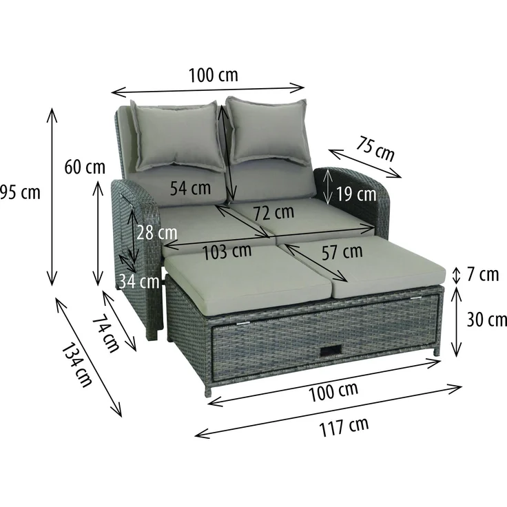 greemotion Rattan-Lounge Bahia Rondo, Sofa & Bett aus Polyrattan, indoor & outdoor, 2er Garten-Sofa, Daybed, braun-beige, ca. 121 x 99 x 143 cm – Bild 2