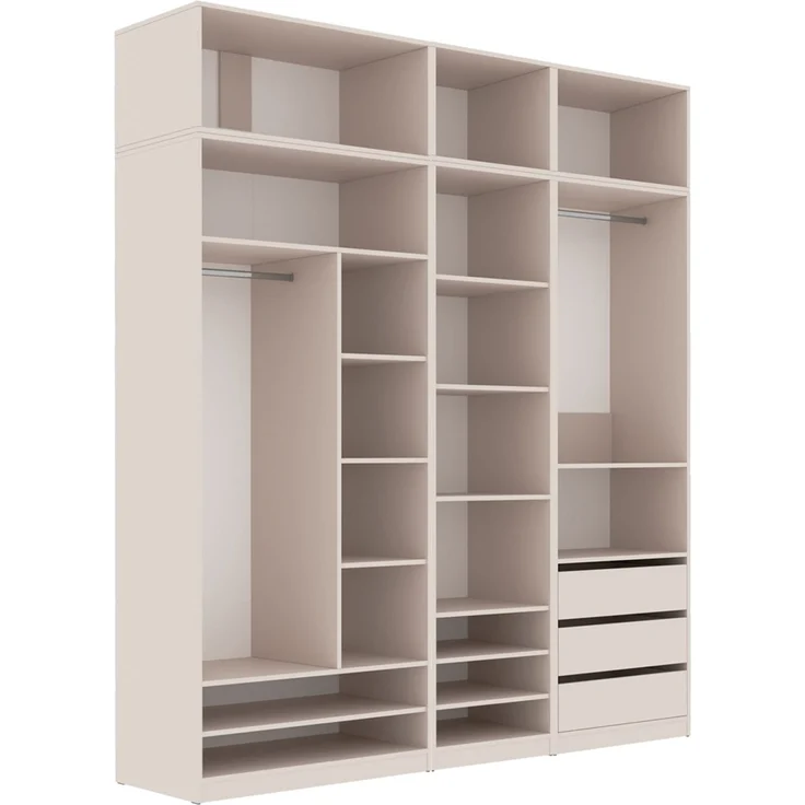 Marmex Möbel Tres Set-E/N Offen Mehrzweckschrank, Garderobenschrank mit Aufsatz, Begehbarer Kleiderschrank mit Regalen, Schubladen und Kleiderstangen, laminierte Spanplatte, graubeige cashmere 200x246x51 cm – Bild 2