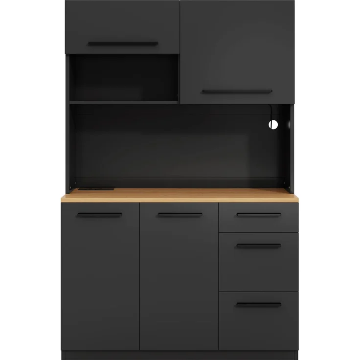 Buffetschränke, Esszimmer-Hochschrank 120×40×180 cm, mehrstufigem Stauraum, integrierter Steckdose sowie USB-C- und USB-A-Anschlüssen,Mit farbigem Lichtstreifen, Schwarz – Bild 13