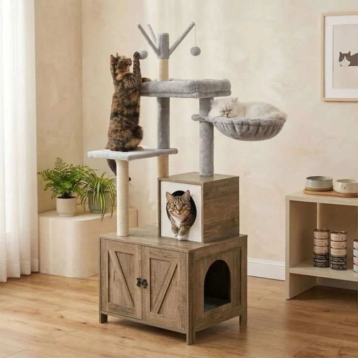 Relaxdays Kratzbaum mit Katzenklo-Schrank 150 cm – Bild 2