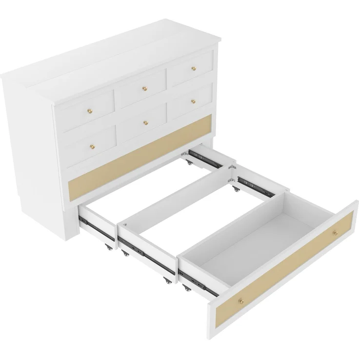 Schrankbett, 140 x 200, Mobiles Schrankbett mit Schubladen am Bettende und Regal am Kopfende des Bettes, mit USB und Steckdose, Umbaubares Plattformbett, Ohne Matratze, Weiß – Bild 9