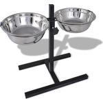 vidaXL Napfständer Futternapf höhenverstellbar, Edelstahl / Stahlrohr silber / schwarz, 2 x 1,6L