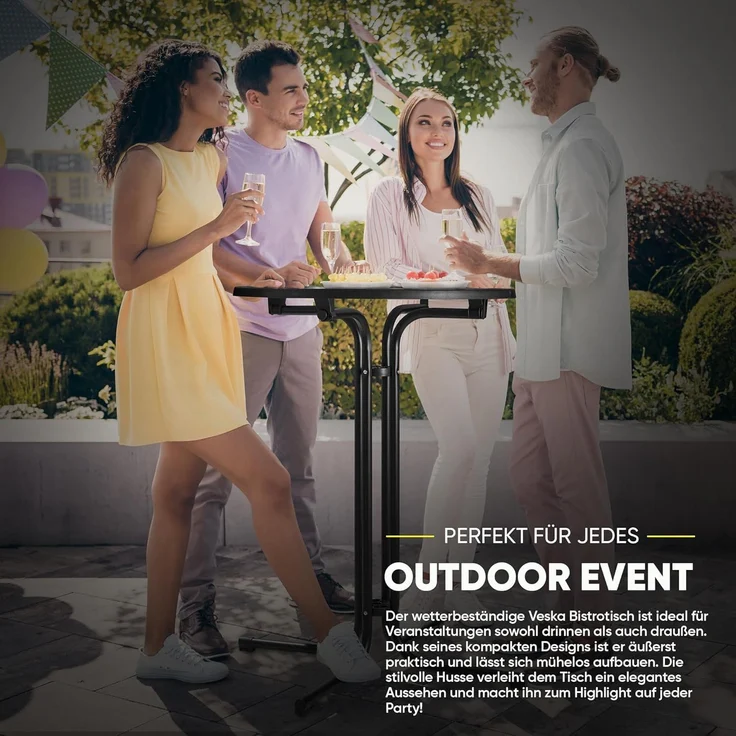 VESKA Stehtisch Ø 80cm inkl. Husse, Gastro Bistrotisch (klappbar Indoor & Outdoor, höhenverstellbare Füße, Klapptisch rund), Partytisch, Empfangstisch, Gartentisch wetterfest – Bild 7