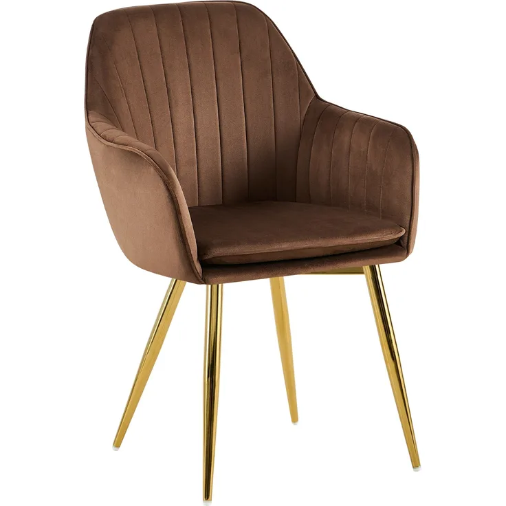 Esszimmerstuhl SULIS - Samt Braun 60x86x57 cm Gold | Essstühle Esszimmerstühle Küchenstühle Wohnzimmerstühle