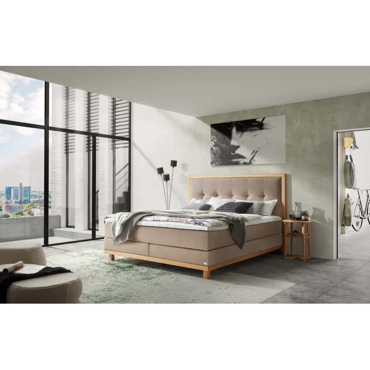 Cecilia Boxspringbett braun Eiche MassivholzPolyester/Polyamid/Viskose 206cm x 148cm x 125cm – Bild 2