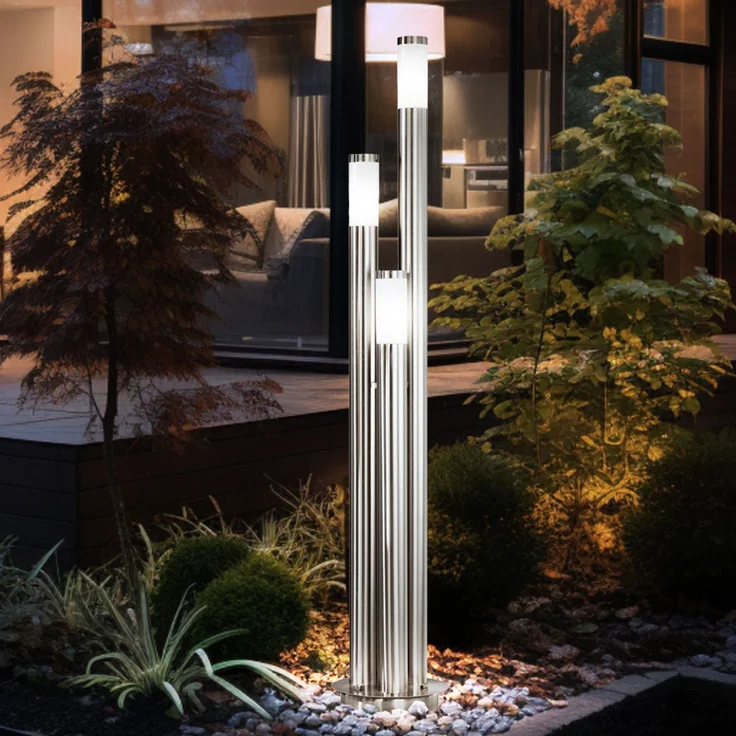 LED Stehlampe, Edelstahl silber, 3-Säulen, H 170 cm – Bild 6