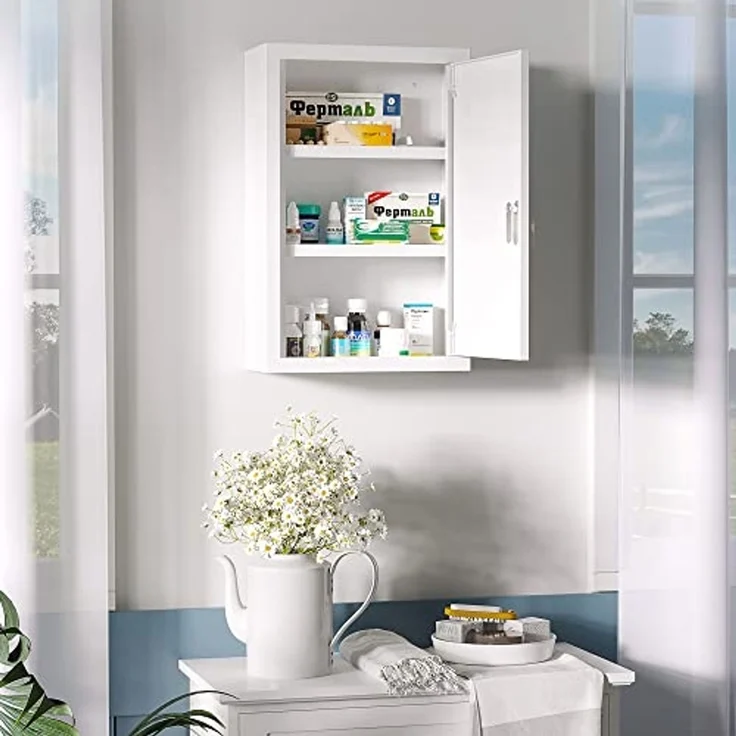 Kleankin Medizinschrank Apothekerschrank mit 3 Schichten (Medikamentenschrank, 1-St, Arzneischrank) Stahl, Weiß, 30 x 14 x 46 cm – Bild 2