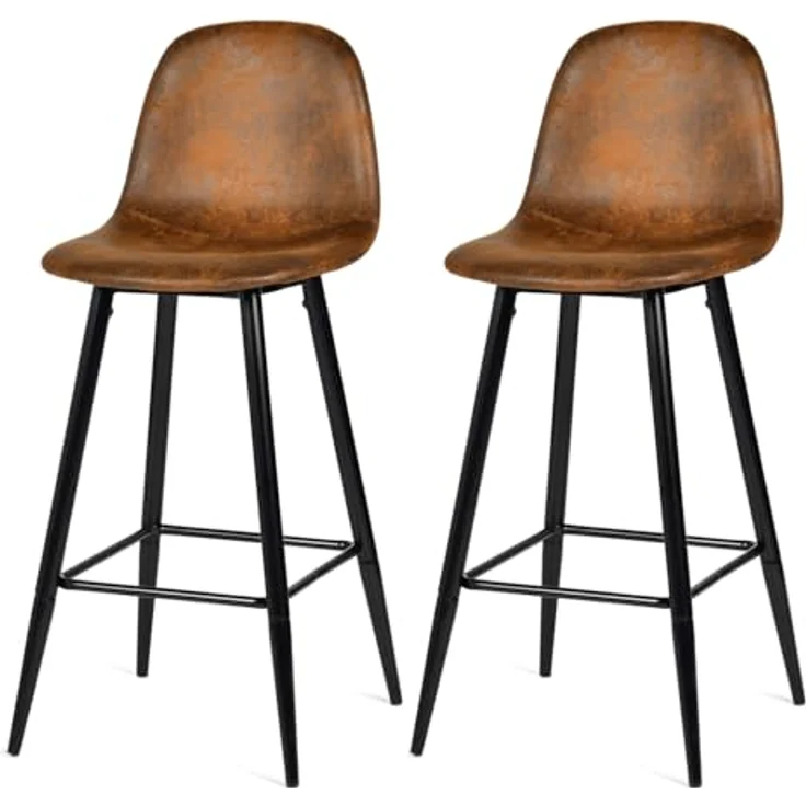 MEUBLE COSY Barhocker 2er Set Barstuhl Vintage mit Lehne und Fußstütze Sitzhöhe 76 cm aus Wildleder Metallbeine für Bar Bistro Café Küche, Kunstleder, Industrie-Design, Braun – Bild 2
