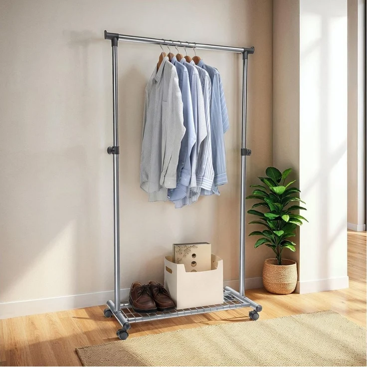 IDIMEX Garderobenständer ORLA, Rollgarderobe mit Schuhablage, mobiler Kleiderständer mit rollen gra – Bild 4