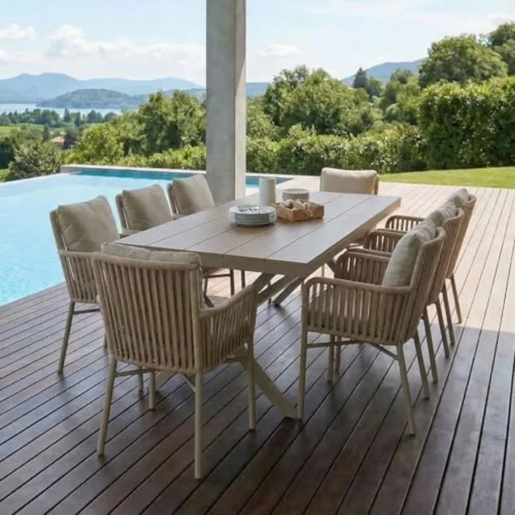 IDIMEX Garten-Essgruppe AFUERA, Gartenmöbelset für 8 Personen, wetterfester Materialmix Champagner