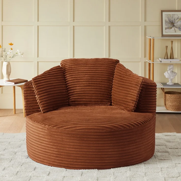 Übergroßes rundes Sofa, ultraweicher Cord-Loungesessel mit Federkernkissen, vollständig komprimierbarer Sitzsack mit Baumwollfüllung, keine Montage erforderlich, maximale Belastbarkeit 80 kg, für Wohnzimmer und Schlafzimmer--Orange--124x113x86cm--YOUDE... – Bild 7