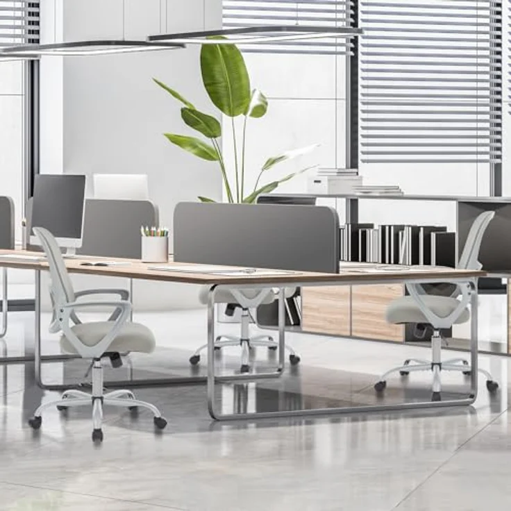 Sweetcrispy Bürostuhl Ergonomisch, Schreibtischstuhl mit Lendenwirbelstütze, Verstellbaren Armlehnen Drehstuhl, Höhenverstellbarer Office Chair, Bürostühle Geeignet für Büro und Schlafzimmer (Grau) – Bild 2