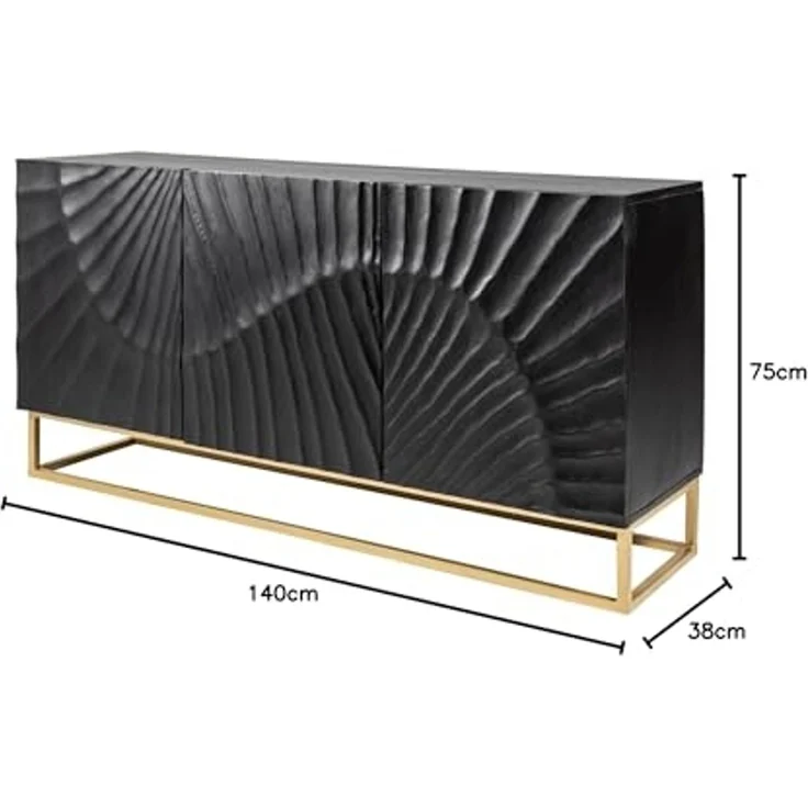 riess-ambiente Sideboard SCORPION 140cm schwarz / gold, Massivholz · Metall · Kommode · 3D Schnitzereien · Wohnzimmer – Bild 3