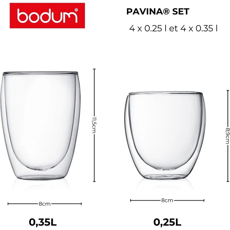 Bodum Pavina 8tlg. Gläser-Set 4 x 0.25 4 x 0.35 Liter doppelwandig isoliert – Bild 3