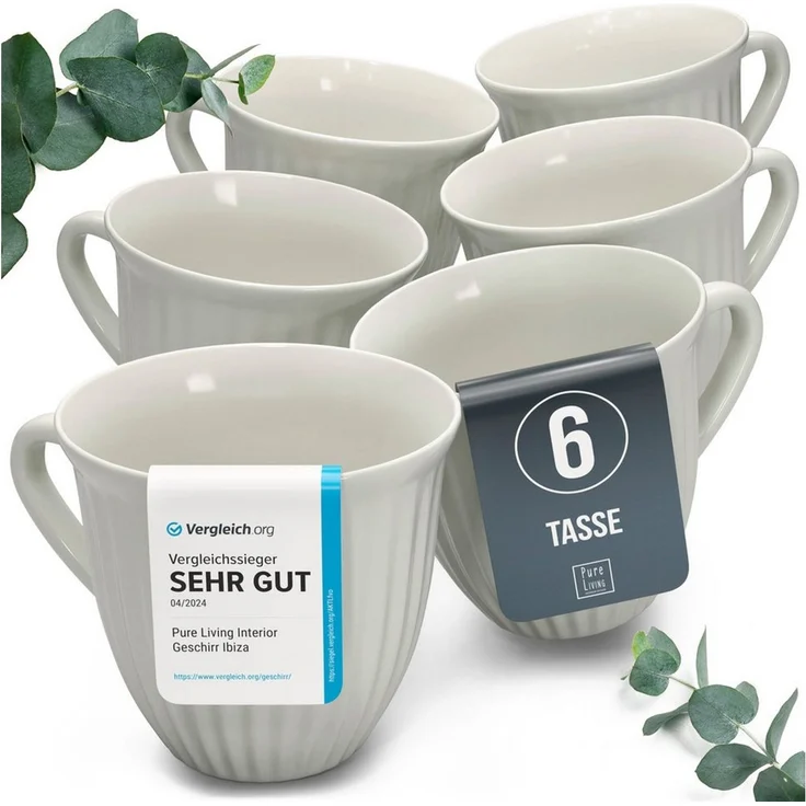 PURE LIVING INTERIOR DESIGN Geschirr-Set Hygge Becher, 6er-Set, 435 ml, Beige Steingut (1-tlg), 6 Personen, Steingut, Spülmaschinenfest, mikrowellengeeignet, für Heißgetränke geeignet