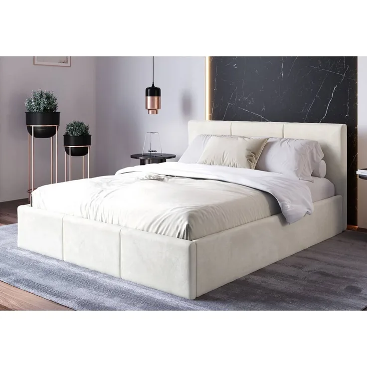 Home Collective Polsterbett Stauraumbett 120x200, 140x200, 160x200, 180x200 cm mit Kopfteil, 140×200 cm, mit Gasdruckfeder, Metallrahmen, Samtpolsterung, Beige