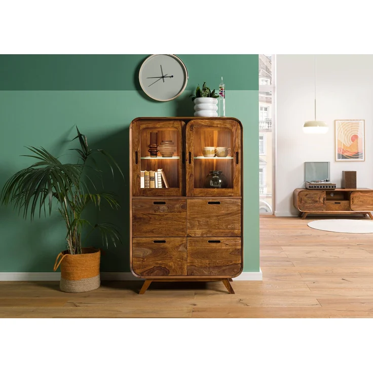 Highboard Sheesham 90 x 40 x 140 hellbraun lackiert MAILAND #120 – Bild 9