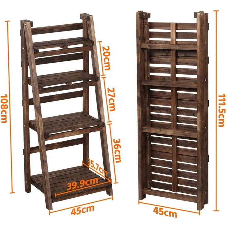 Yaheetech Klappbare Blumentreppe, Blumenregal 4 Etagen, Blumenständer, Standregal, Braun – Bild 4