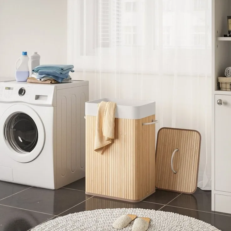 Mondeer Wäschekorb Wäschesammler aus Bambus, 72L, 40 x 30 x 60 cm