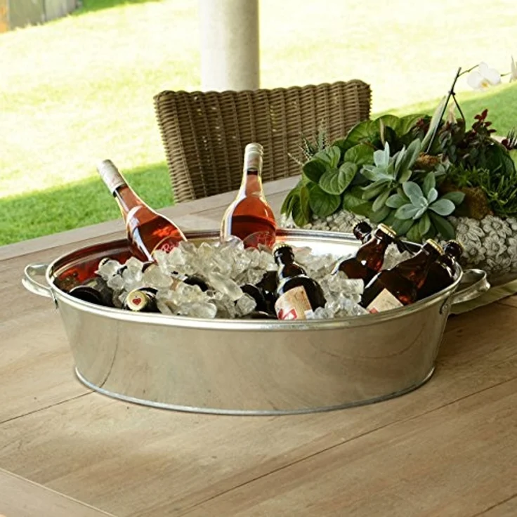 UNUS GARDEN Blumentopf Zinkübertopf mit Griffen – Pflanztopf in Wannenform aus Zink (1 St, 27 Liter Oval), zum Bepflanzen oder als Miniteich – Bild 4