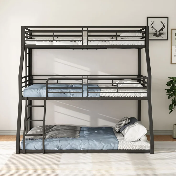Bett 90x200 cm Dreifach-Etagenbett aus Metall mit Leitern – platzsparend, sicher und robust – Bild 2
