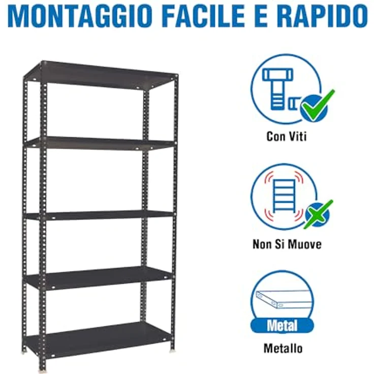 Simon Rack Metallregal, 5 verstellbare Regalböden, 100 kg Biegepunkt, 2000 x 1000 x 400 mm, mit Schrauben, Lagerregal, Anthrazit - Comfort – Bild 5