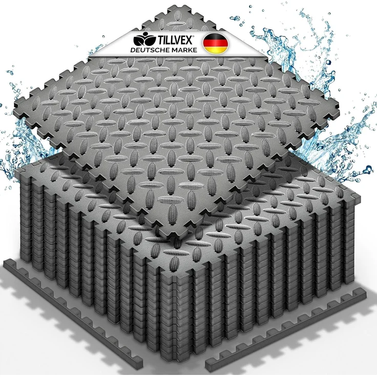 tillvex® Pool Bodenschutzmatte Anthrazit - 12 Stück | Unterlegmatte für Pool & Planschbecken | Poolmatte Bodenmatte Outdoor | Poolunterlage Bodenschutz Matten wärmeisolierend | Whirlpool Bodenfolie weich – Bild 1