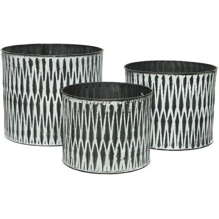 Kaemingk Übertopf Pflanztopf Blumentopf Blumenübertopf Zink weiß gebleicht 3er Set – Bild 3