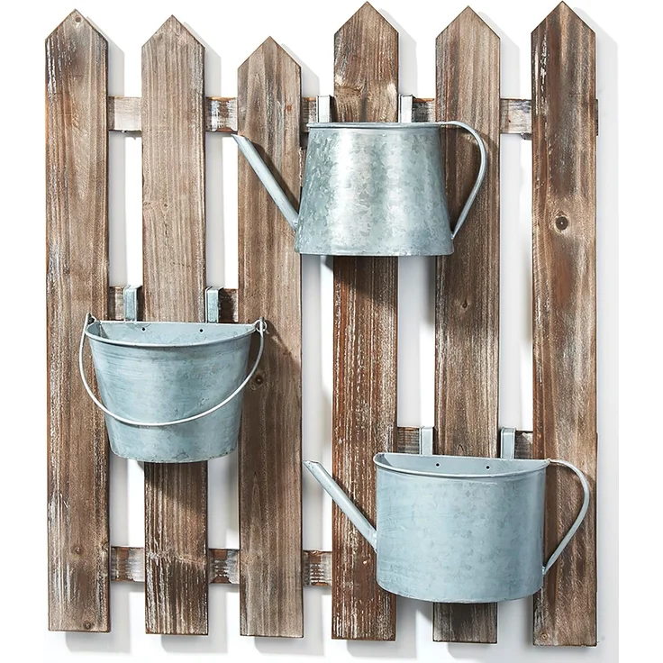 Kobolo Blumentopf Blumenkasten aus Holz - 3 Metallbehälter mit Haken, aus Holz – Bild 1