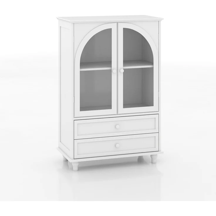 Vitrine im Landhausstil, B 38 x T 71 x H 106,5 cm, weißes MDF mit gewölbten Glastüren – Bild 7