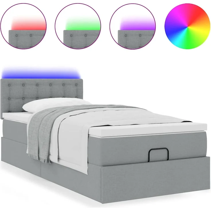 vidaXL Ottoman-Bett mit Matratze & LEDs Hellgrau 90x190 cm Stoff 3312436 – Bild 3