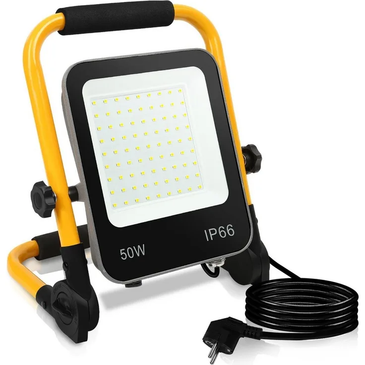 Clanmacy LED Baustrahler LED Baustrahler LED Fluter mit Stativ Scheinwerfer Außen Strahler 50W