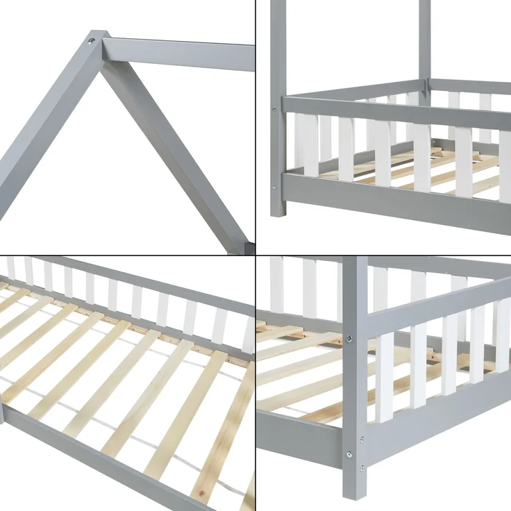 Hausbett Hesel mit Rausfallschutz 90x200cm Grau [en. casa] – Bild 5