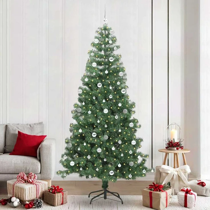vidaXL Weihnachtsbaum mit LED-Beleuchtung Grün 240 cm PVC und Stahl 3396403 – Bild 1