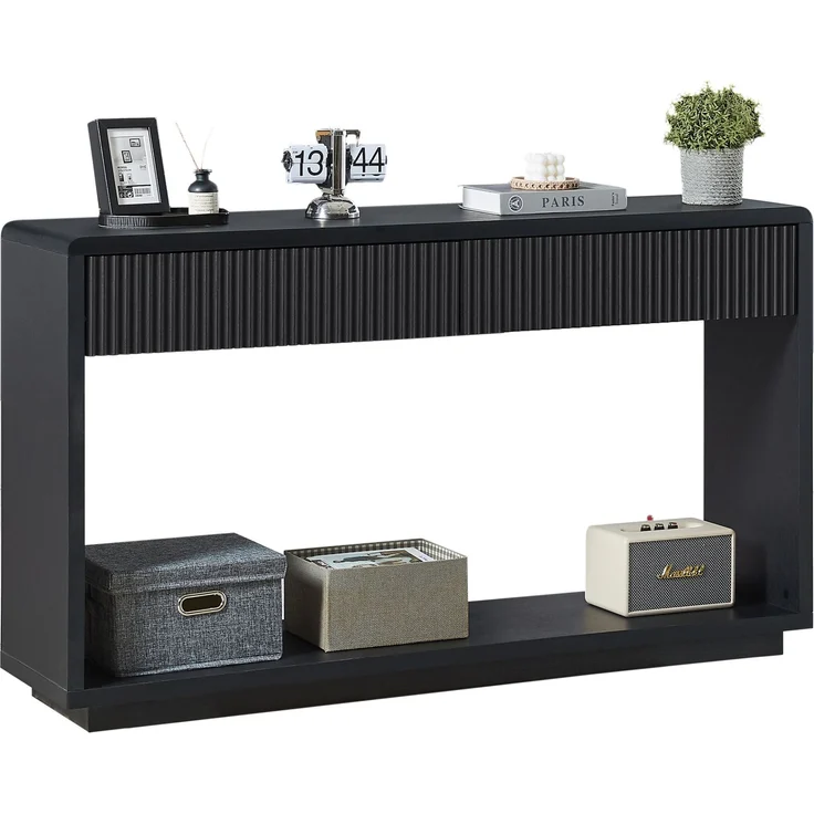 DESVIAE Sideboard Schwarz aus Spanplatte/MDF – 150x85x35 cm – 2 Schubladen, offenes Fach – Bild 7