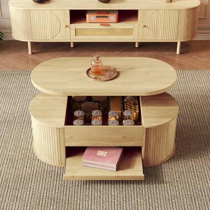 BlingBin Couchtisch (1-St, Höhenverstellbarer Couchtisch mit Ausziehbarer Ablage und Stauraum), Modernes Design für Ihr Wohnzimmer, 110×55.5×40CM – Bild 5
